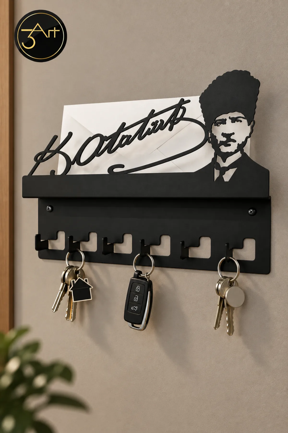 Atatürk İmzalı Metal Anahtarlık Askısı - Duvara Monte Anahtar Askılığı