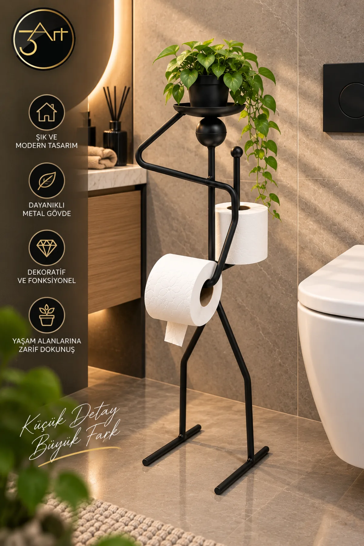 Dekoratif Metal WC Kağıtlık Standı – Figürlü Tuvalet Kağıdı Askısı ve Banyo Düzenleyici