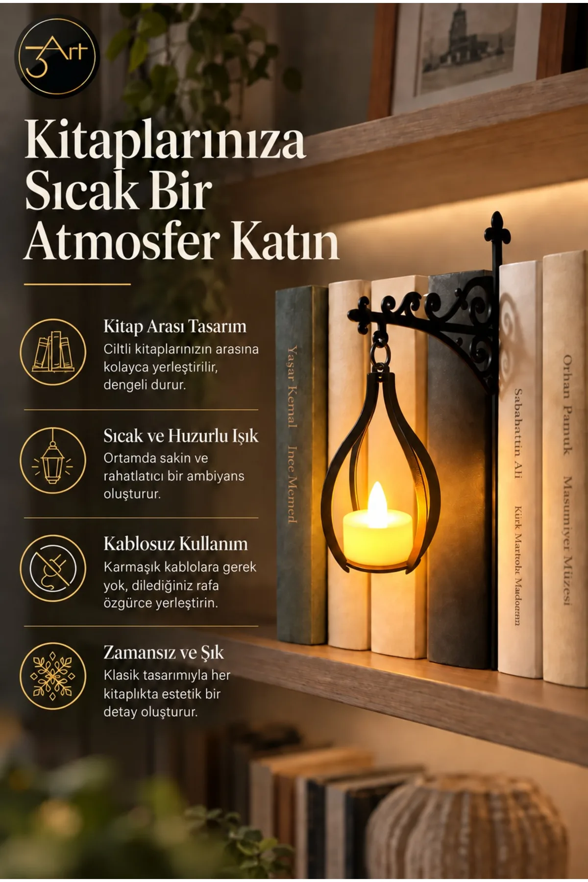 Fener Tasarımlı Kitaplık Süsü – Fener Figürlü Kitaplık Aksesuarı ve Kitap Dekoru