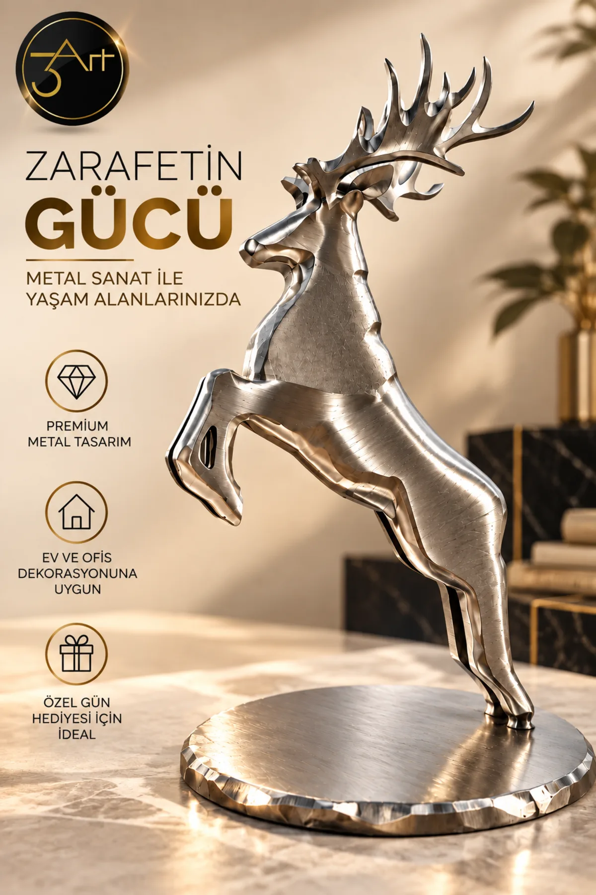 Geyik Biblo - Dekoratif Masa Üstü Geyik Heykeli -  Modern Ev Ofis Dekorasyonu