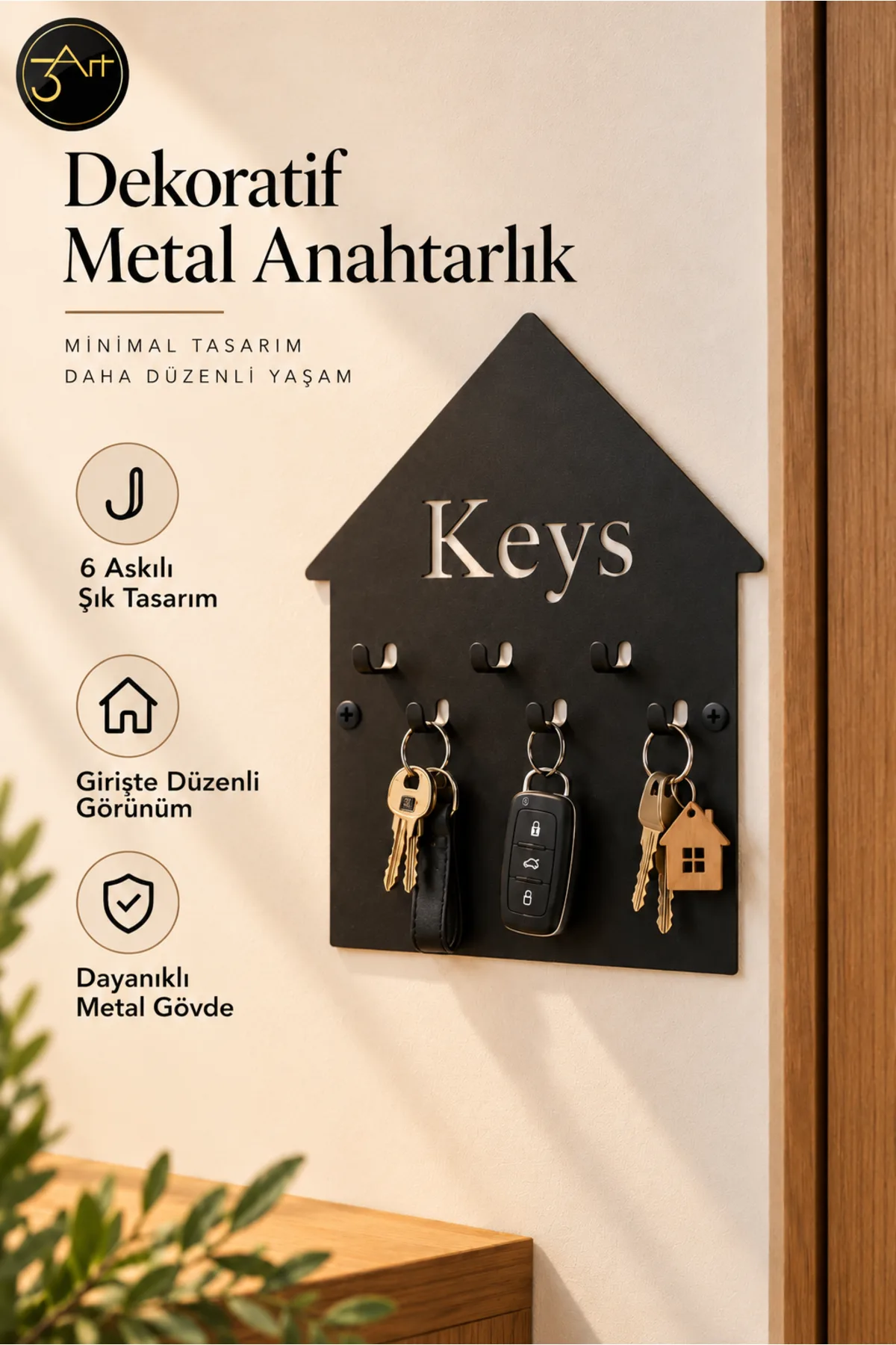 Metal Anahtar Askısı - Duvara Monte Ev Tasarımlı Anahtarlık Düzenleyici